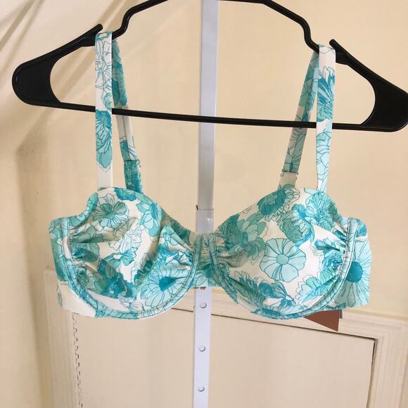 Shade & Shore NWT Womens Floral Print Shirred Balconette Underwire Bikini Top38D - Picture 2 of 9